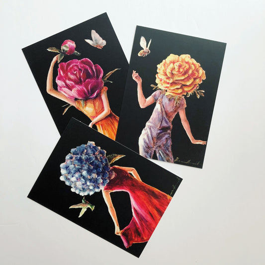 'Hydrangea', 'Peony' and 'Marigold' Collectible Art Cards