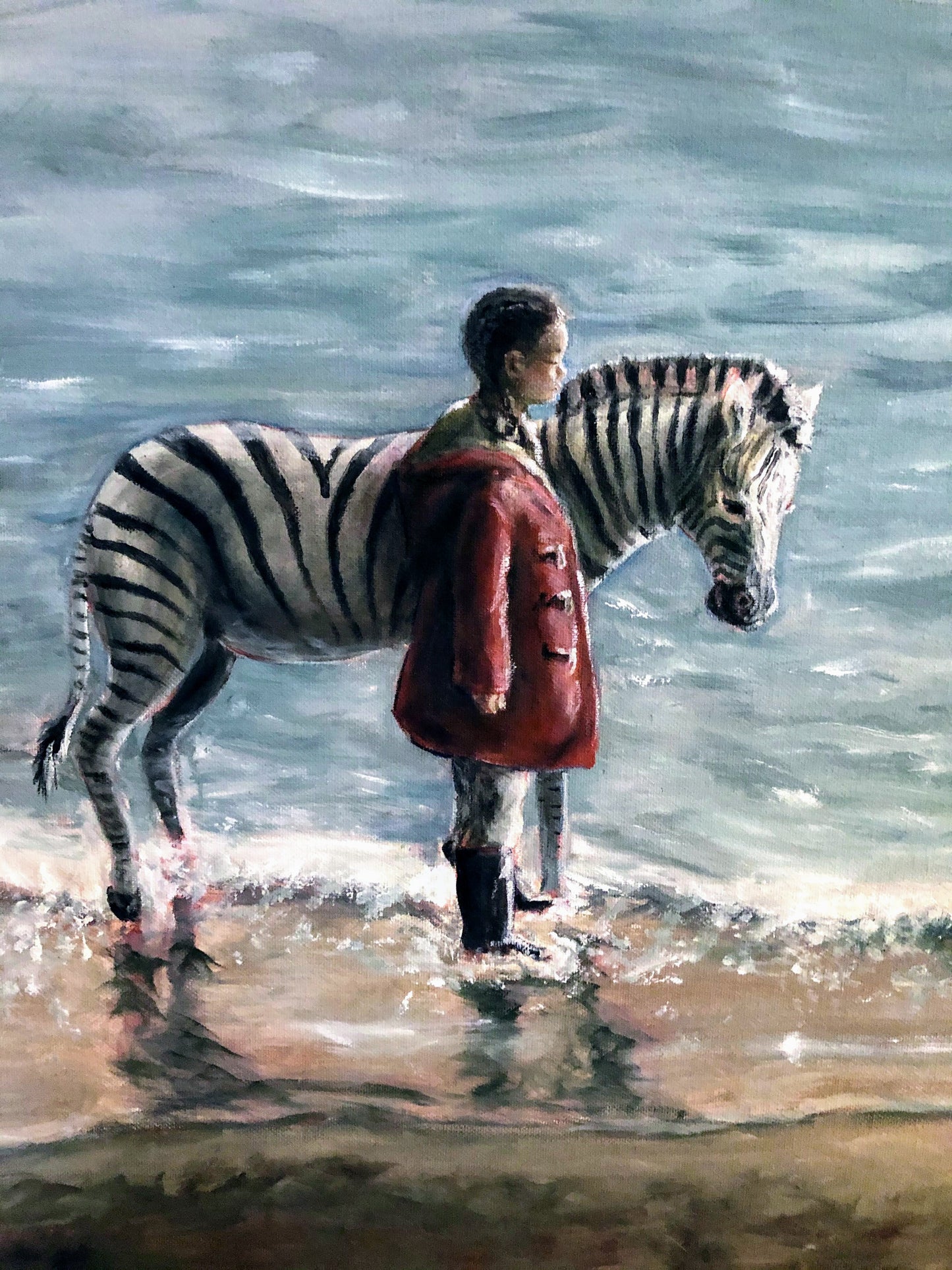 Girl with Zebra -  Oil 23.5 x 31.5"